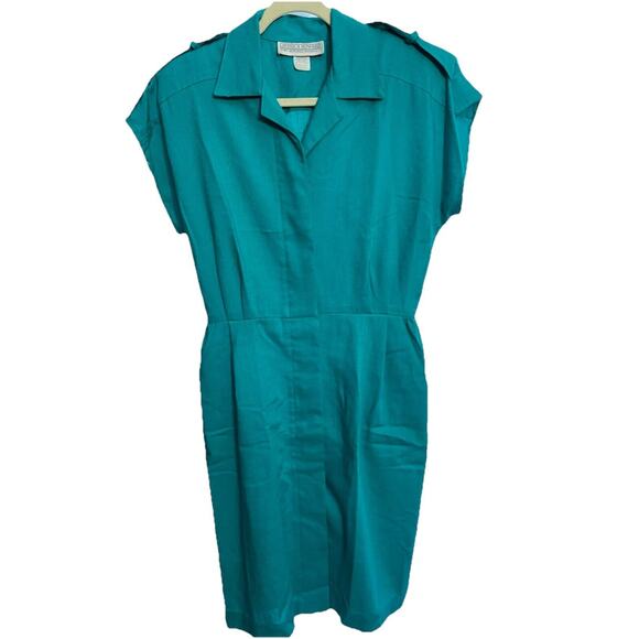 Vintage Made In 90s Jessica Howard Teal Green linen/rayon Dress Size 6-8 - Picture 1 of 8